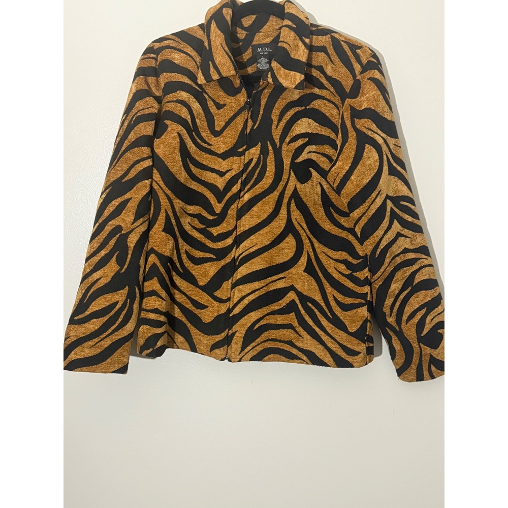 MDL Animal Print Jacket Full Zip Collared Brown Black Coat Size L
